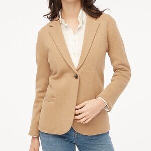 J Crew Schoolboy Sweater Blazer XS Tan Acorn Merino Wool Blend Pockets‎